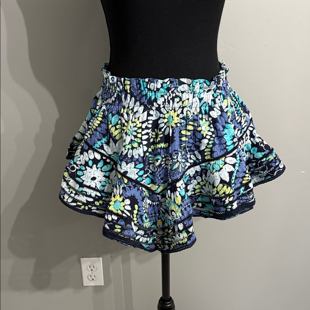 Aerie Floral Skater Skirt in Blue and Green